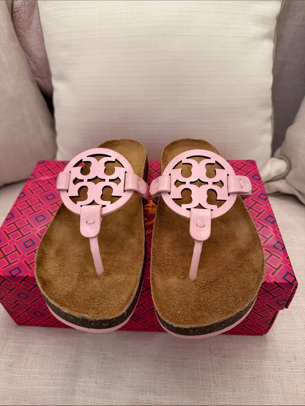 Tory Burch Light Pink Logo Thong Sandals